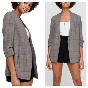 BABATON (Aritzia) 00 Houndstooth Power Blazer Open Front Jacket Ruched Sleeve